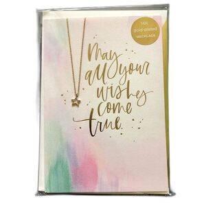 Hallmark May All Your Wishes Come True Birthday Card 14k Gold Plated Neclace NWT